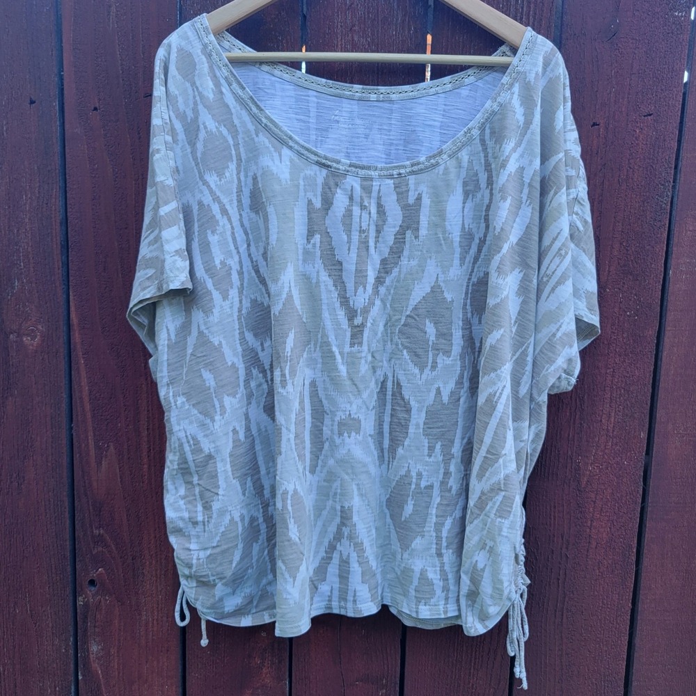 Lane Bryant Cool & Casual Tan Boxy Cotton Slub Top Size 26/28 Cinched Side Tee